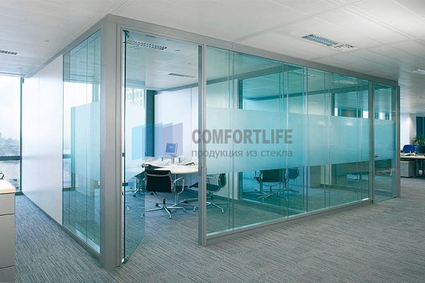 Перегородки из стекла с алюминиемым каркасом